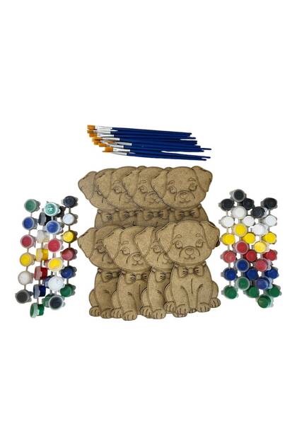 Wooden Dog Painting Set for Children |   Montessori Compatible 10 Dogs + 10 Paints and 10 Brushes + 10 Stand Legs as a Gift