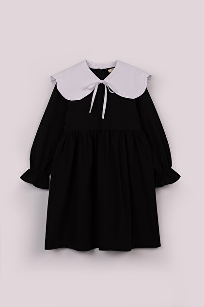 Girl's Dress White Collar Embroidery Detailed Long Sleeve Cotton 6-11 Years