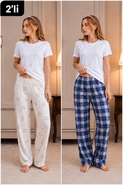 2-Piece Women's 100% Cotton Combed Single Jersey Double Set Pajama Bottoms