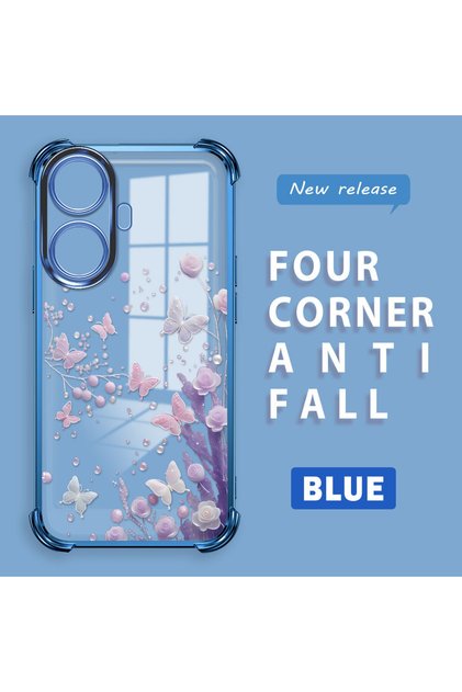 Realme C55 Compatible Transparent Back Panel Four-Corner Reinforced Impact Protection Glossy Edge Silicone Case