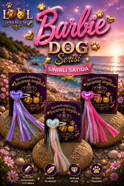 Kalpli saçlı simli çıt çıt köpek tokası