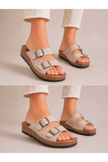 Unisex Adjustable Double Buckle Massage Heel Comfortable and Lightweight Home and Street Slippers