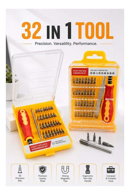 32-in-1 Precision Screwdriver Set with Magnetic Bits | Professional Electronics Repair Toolkit | Non-Slip Handle | Portable Storage Case | Multi-Bit Repair Tool for Phones, Laptops, Tablets, Wa