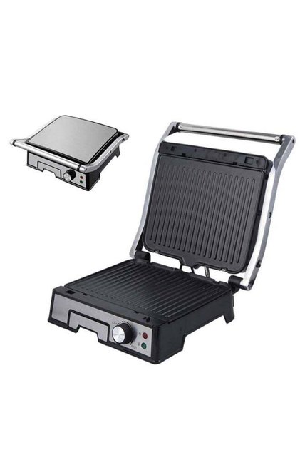 MX-5906 2000W Electric Barbecue Grill & Sandwich Press with Non-Stick Double-Sided Grill Plates, 180° Open Flat Design, Stainless Steel Finish, Black