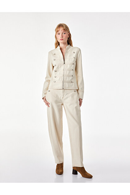 Comfortable Fit Cotton Low Waist Barrel Pants with Buttoned Pockets