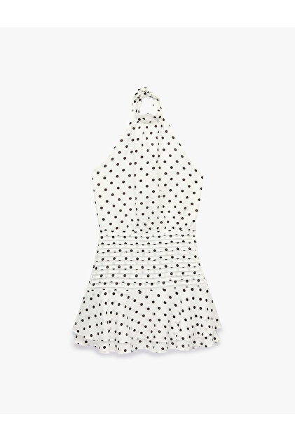Višeslojna halter haljina sa volanima, točkasta halter haljina, bez rukava, mini haljina