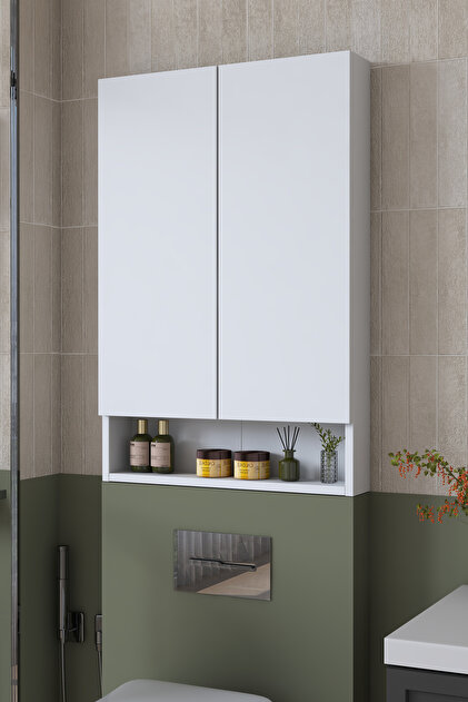 Rani KB111 Kapaklı Banyo Dolabı Raflı Klozet Üstü Çok Amaçlı Dolap Beyaz