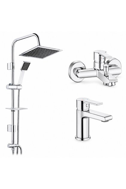 E.C.A Lite Bathroom Faucet + Lite Sink Faucet + Tema 53260 Quadro Rain Practical Shower System