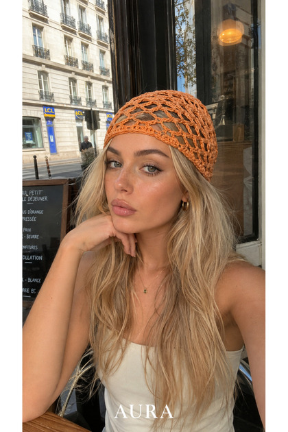 Aura Multi-Color Options Hand-Knitted Openwork Summer Beret – Women's Bohemian Crochet Mesh Hair and Head Accessory