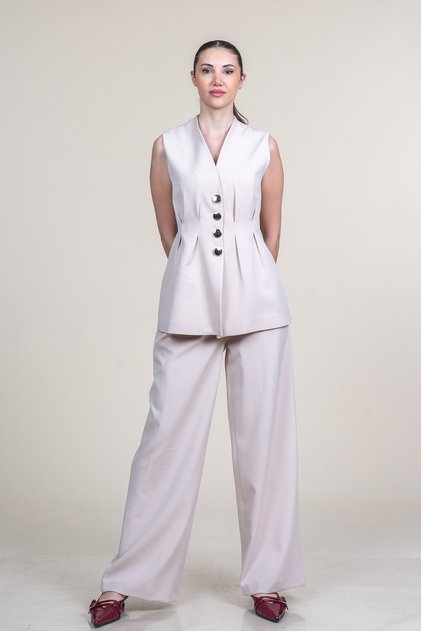 Women's Summer Stone Pilikaşeli Vest Trouser Set Stylish Daily Comfortable Two-Piece 1298