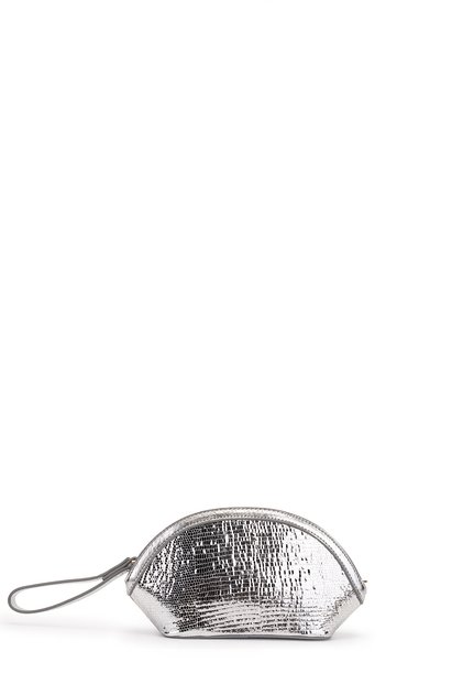 Half Moon Portfolio Women's Evening Dress Bag with Wrist Strap Luna Silver Patent Leather