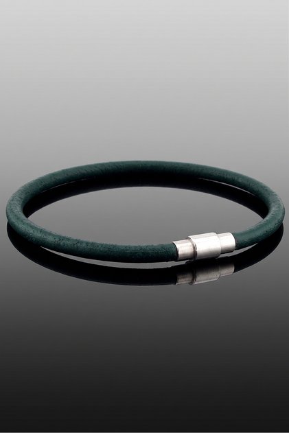 Green 4mm Thin Genuine Leather Magnetic Metal Clip Men's Bracelet M067B