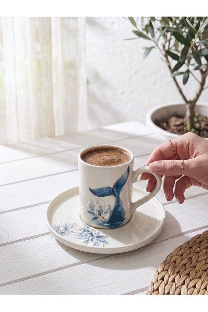 Balık Kuyruğu Beyaz Kahve Fincanı 110ml