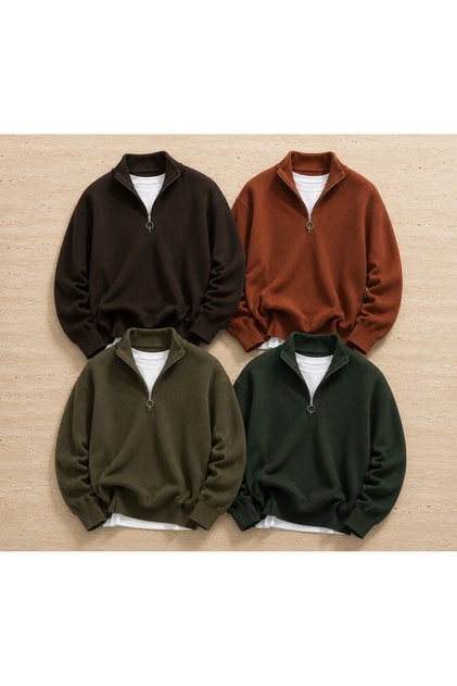 4-Piece Advantageous Men's Casual Half-Zip Winter Knitwear Thessaloniki Sweater