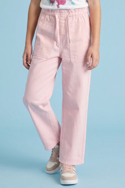 Solid Wide Leg Pants with Drawstring Waist