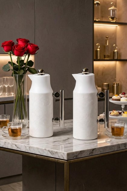 Twin Thermos Set 1L+1L Embossed Floral Vacuum Flask | Hot & Cold Tea and Coffee | Perfect for Hospitality & Gifting