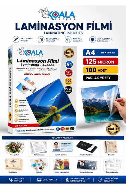 A4 125 Mikron 100 Adet Laminasyon Filmi Ders Notları ve Çalışma Kağıtları
