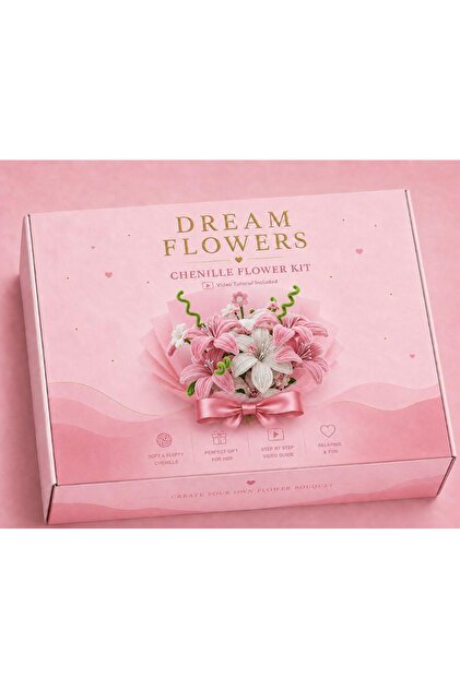 Pembe Kendin Yap Şönil Çiçek Kiti Buket Kiti Buket Yapım Seti DIY El Yapımı Hediye Hobi Seti Sevgiliye Hediye