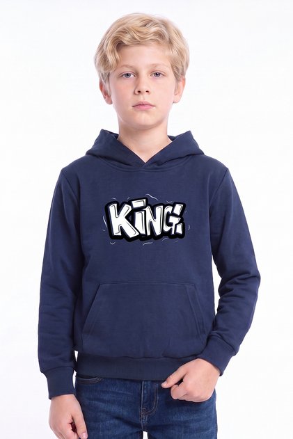 Boy's Printed Kangaroo Pocket Long Sleeve Hooded Sweatshirt