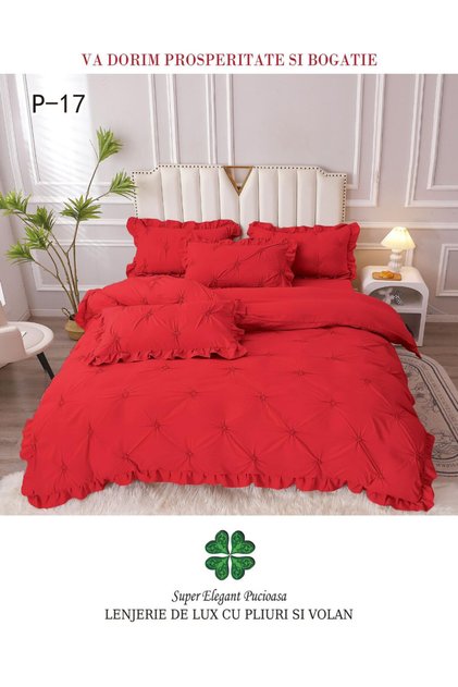 Set Lenjerie de Pat Elegantă cu Pliuri și Volănașe, 4 Piese, 230 × 250 cm