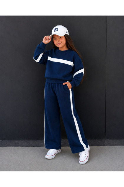 Striped Detailed Oversize Girls' Tracksuit Set - Age 3/10 - 31781