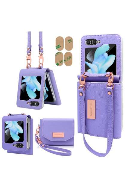 For Samsung Z Flip 6 purple Compatitable With Galaxy Z Flip 8 Case, Girls Women Leather Wallet Phone