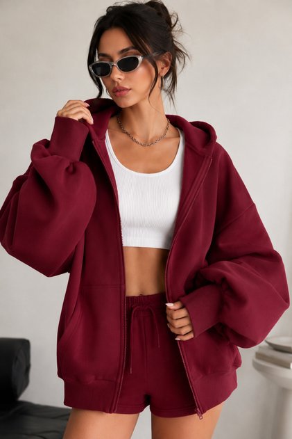 Women's Cardigan Hooded Balloon Sleeve Zippered Hooded Jacket 3 Yarn Long Sleeve Hooded Cardigan Full Zipper with Pockets 100% Cotton Winter Cardigan