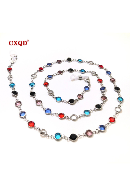 75cm silver m Colorful Crystal Bead Eyeglass Holder Fashion Glasses Chain for Women Eye Accessories