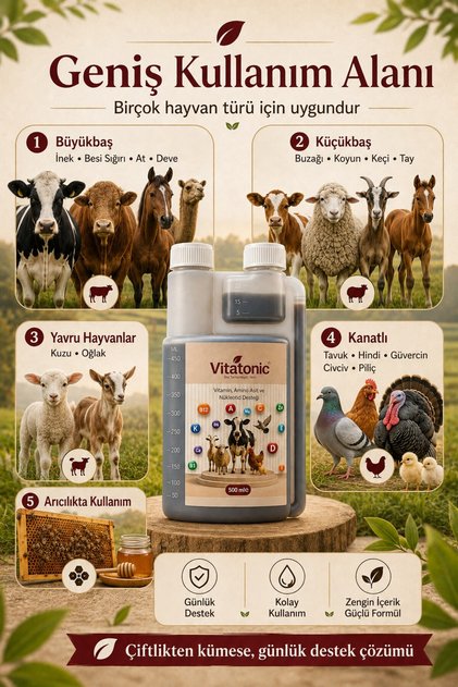 500 ml Vitamin Amino Asit Sıvı Güvercin Civciv Tavuk Hindi Koyun İnek Keçi Oğlak Arı
