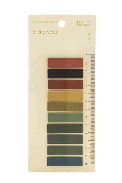 10 Colorful Ruled Transparent Index Stickers Retro Dark Pastel Book Marker Adhesive Notes (200 Ya