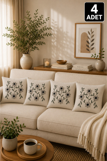 Set of 4 Punch Throw Pillow Covers – Same Color and Pattern – Decorative Linen Throw Pillow 43X43 cm