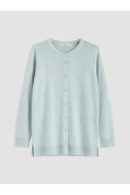 Crew Neck Embroidered Women's Knitwear Cardigan (W6)