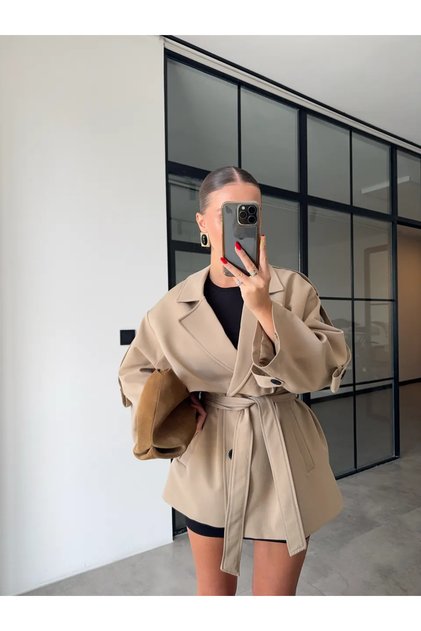 New Season Oversize Belted Mid-Length Women's Trench Coat