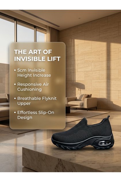 5cm Invisible Height Increase Slip-On Shoes, Breathable Flyknit Air Cushion Casual Sneakers