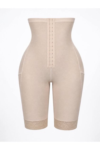 High Waist Body Shaping Shorts for Tummy, Waist and Thigh Control with Multi-Hook Front Closure - Beige