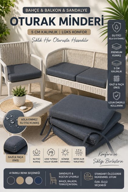 4-Piece Waterproof Luxury Set for Balcony, Garden, Chair Seat Cushion, Stain-Resistant & with Fastening Device & Gazi Stitching