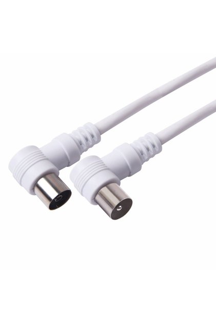 Cablu TV, coaxial, mufat 90 grade, cu conector mama - tata, Hoff, 1.5 metri, alb