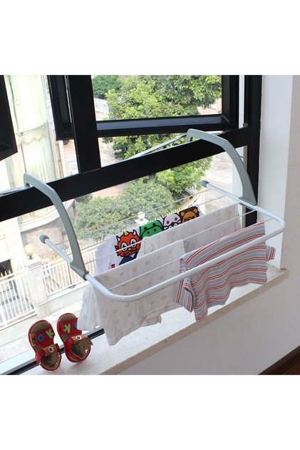Uscător de rufe agățat pentru balcon, dimensiuni 50 cm × 28,5 cm, înălțime cârlig 13 cm, suport de uscare pliabil pe pervaz pentru haine și pantofi