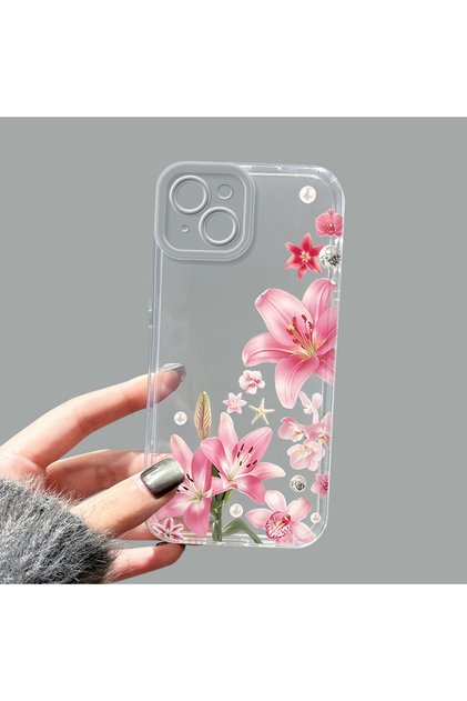 iPhone 14 Plus Compatible Camera Protected Anti-Shock Aesthetic Print Patterned Transparent Silicone Case