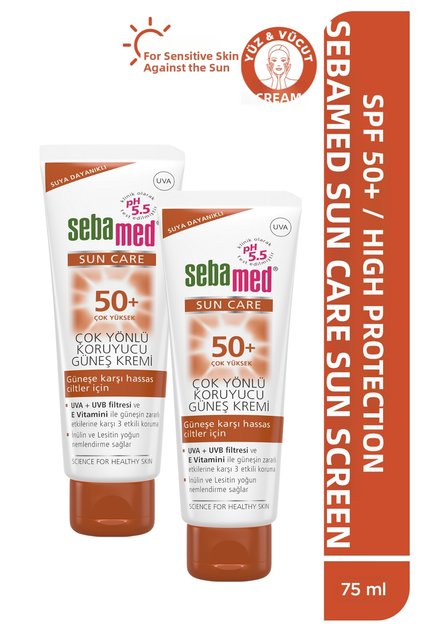 Sunscreen Spf 50 75 ml X 2 Pieces with Uva Uvb Filter Vitamin E Triple High Protection Versatile Set