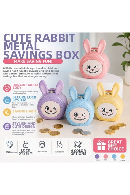 Figured Metal Piggy Bank with Lock, Children's Piggy Bank, Money Saving Box