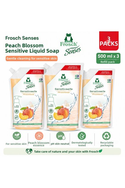 Senses Peach Blossom Sensitive Cream Soap – Natural Ingredients, Skin-Friendly, Vegan 3X500 ml