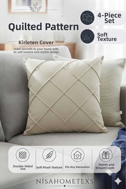 4 Pieces Cream Soft Textured Salon Cushion Cover 43 X 43 cm (with Zipper)