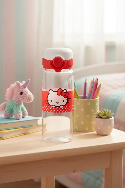 Miniso Sanrio Lisanslı Hello Kitty Cam Şişe – Otomatik Kapaklı