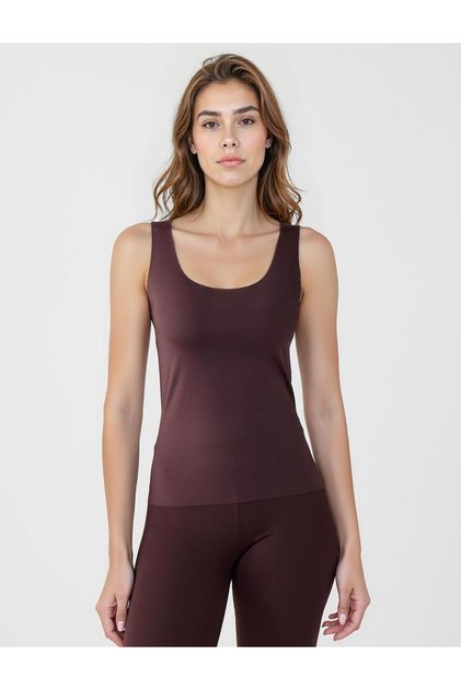 Bitter brown slim fit knitted u-neck tank top