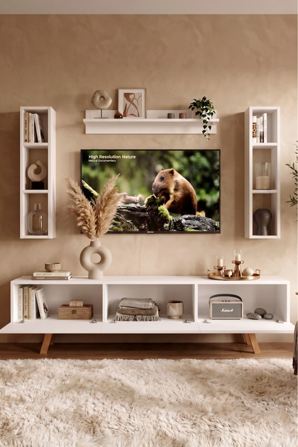 Yurudesign Pulse Tv Ünitesi Raflı 3 Kapaklı 180cm Ahşap Ayaklı
