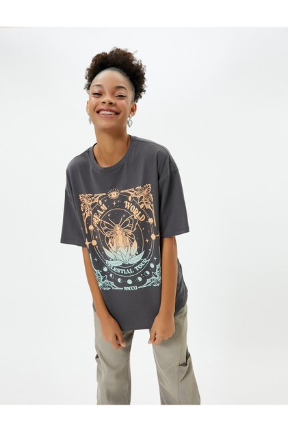 Cotton Comfortable Fit - Printed Short Sleeve Crew Neck T-Shirt