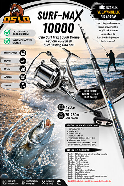 Oslo Surf Max 10000 Crome Surf 420cm 70-250gr Profesyonel Surf