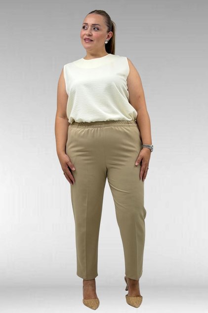 29020 Plus Size Elastic Waist Flared Leg Trousers - Mink