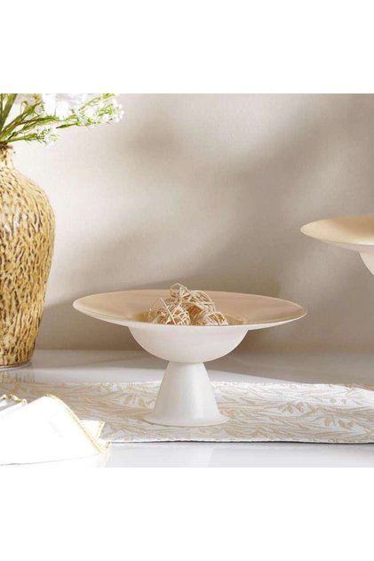 Liya Glass Footed Bowl Dia24x13cm -white & Beige